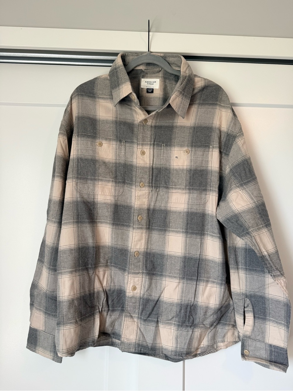 American Eagle Outfitters Beige and Gray Plaid Shirt Jacket